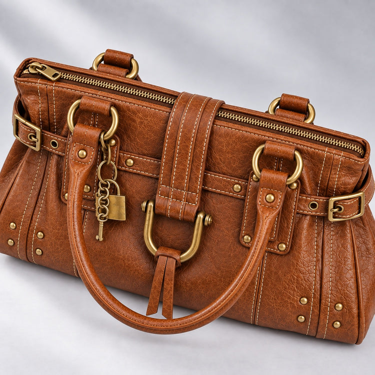 The Clea Bag — the top zip, closed