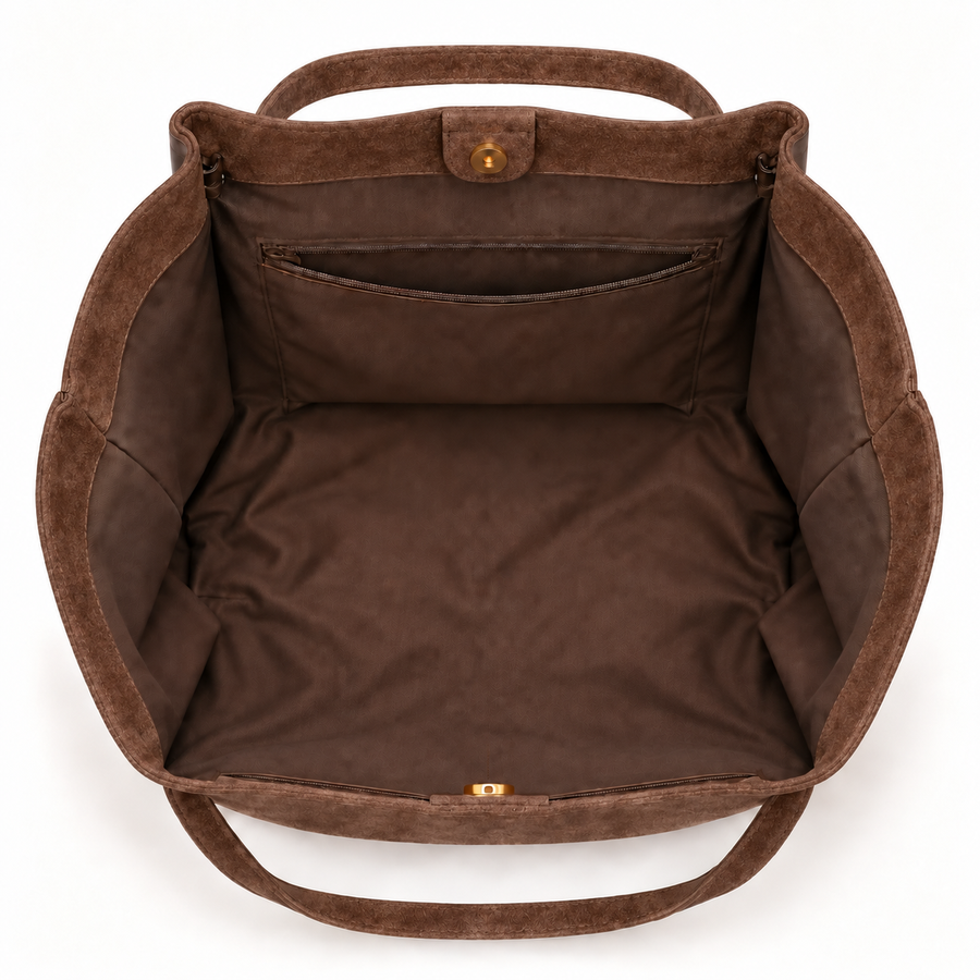 The Vela Tote — Suede, inside
