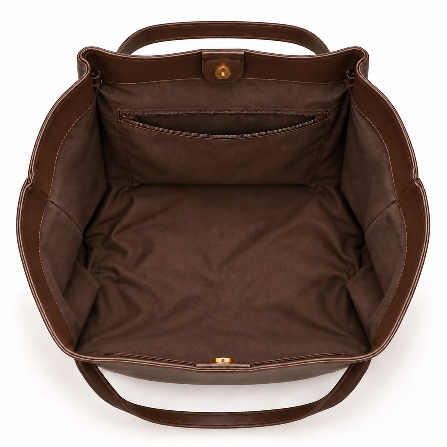 The Vela Tote — Chocolate, inside