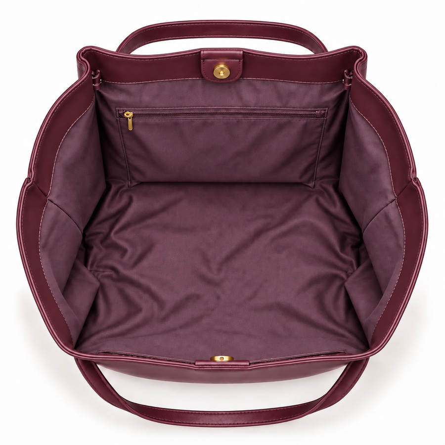 The Vela Tote — Burgundy, inside