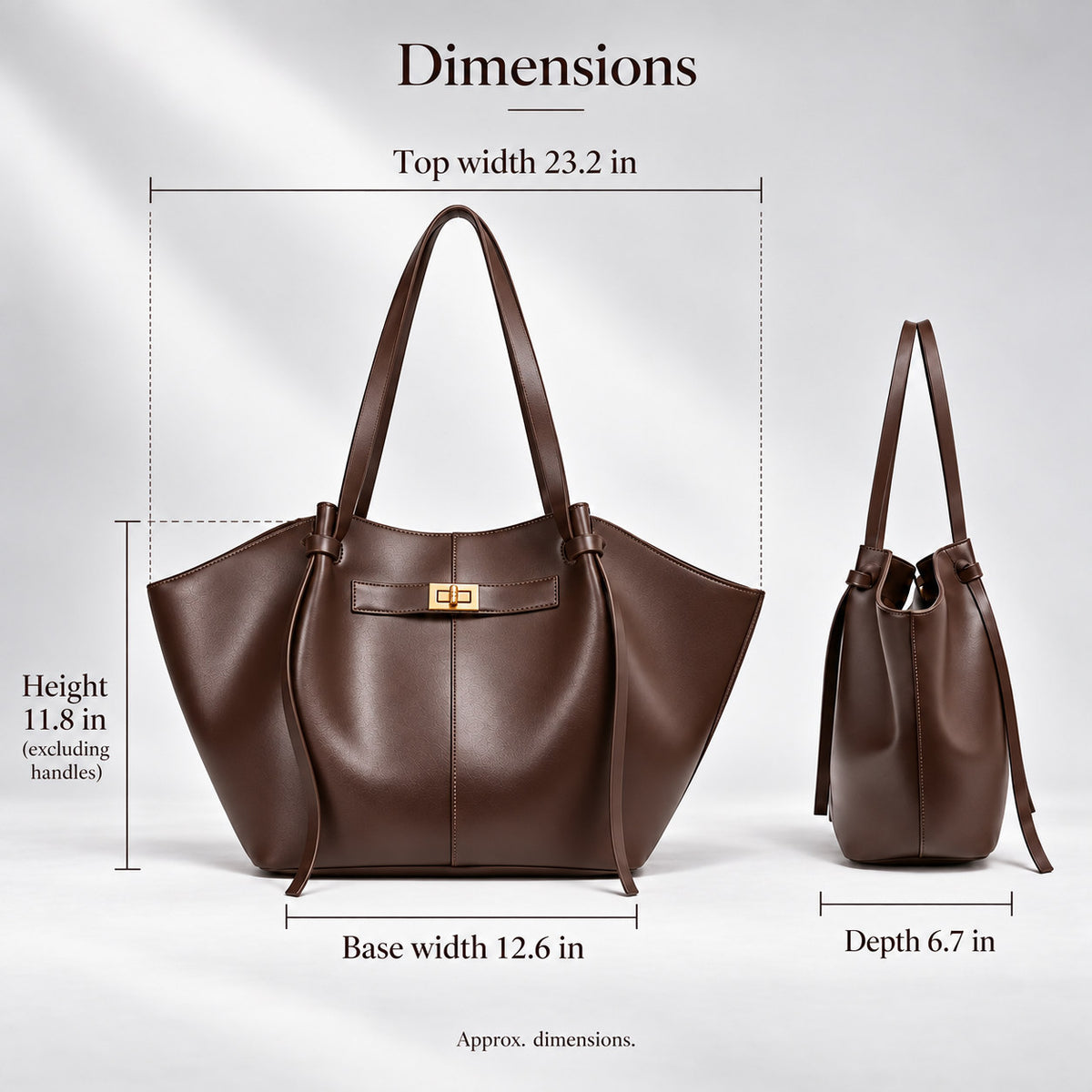 The Vela Tote — dimensions, de face et de profil